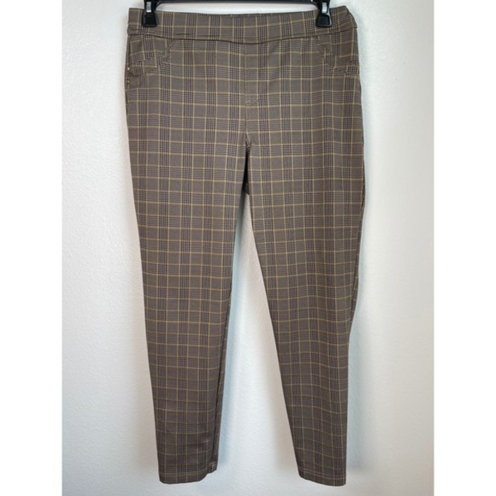 SOHO Apparel Brown Yellow Glen Plaid Pull On Skinny Pants Womens Size Large - Picture 8 of 11